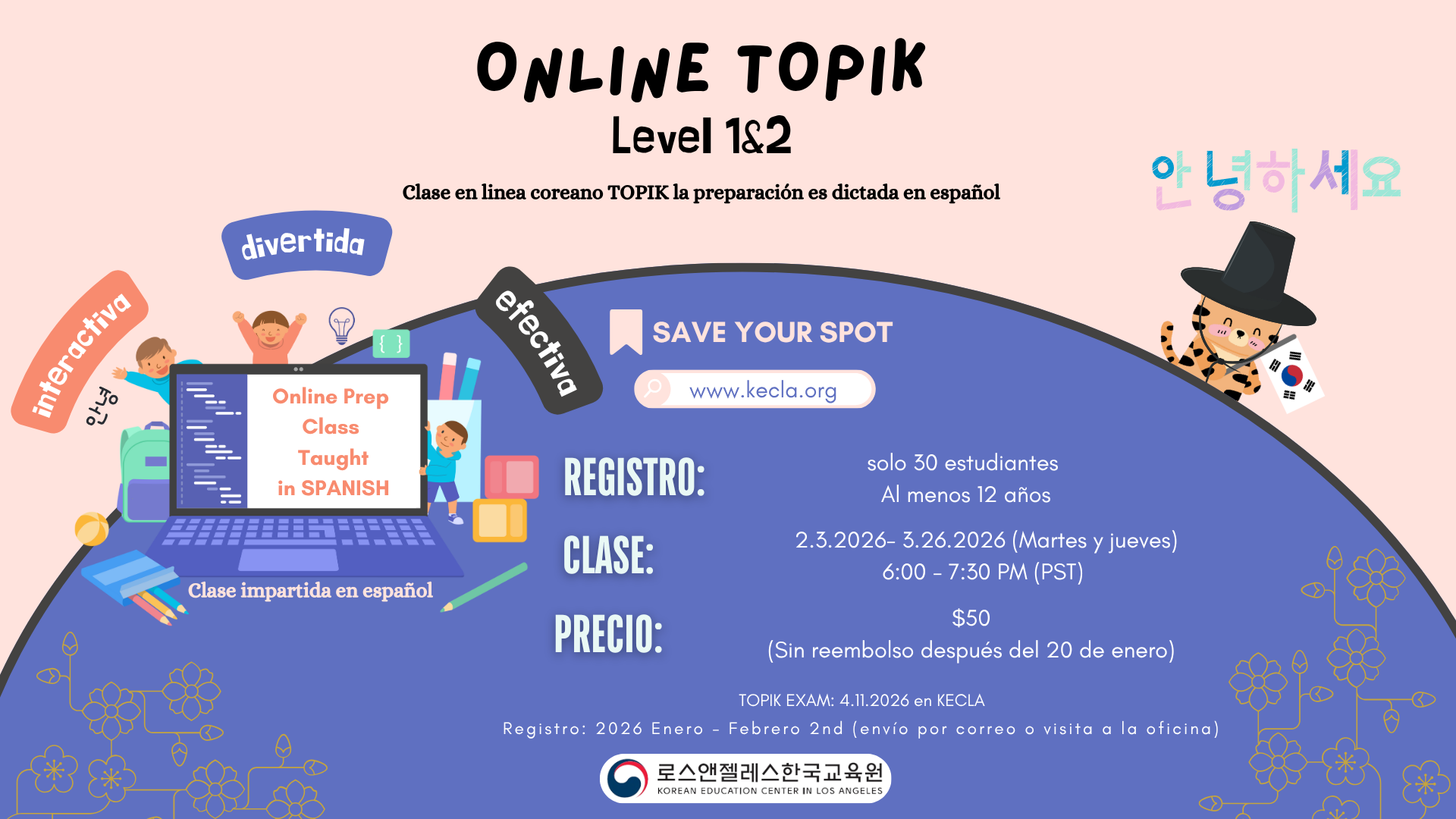 한국어능력시험 스페인어 강의 TOPIK 1 및 2급 온라인 준비반